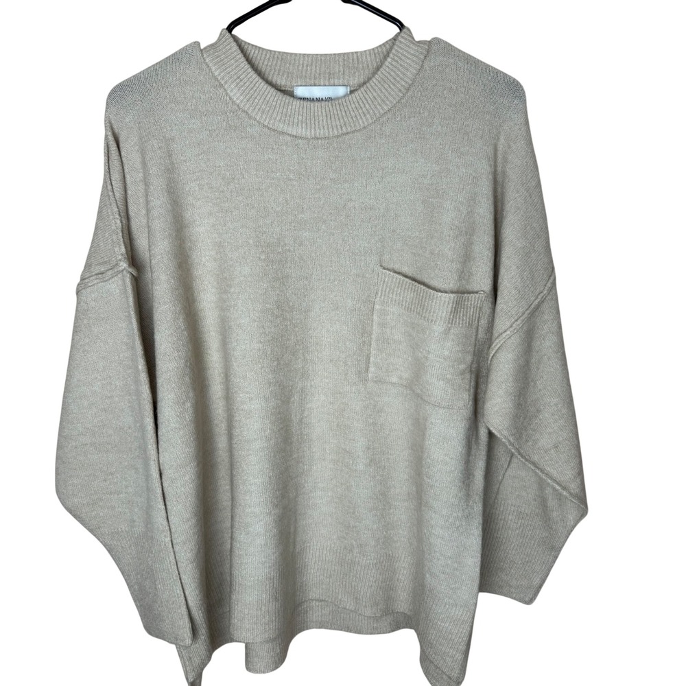 ZENANA Oversized Pocket Sweater L/XL Beige‎ Acrylic Polyester Spandex Pullover